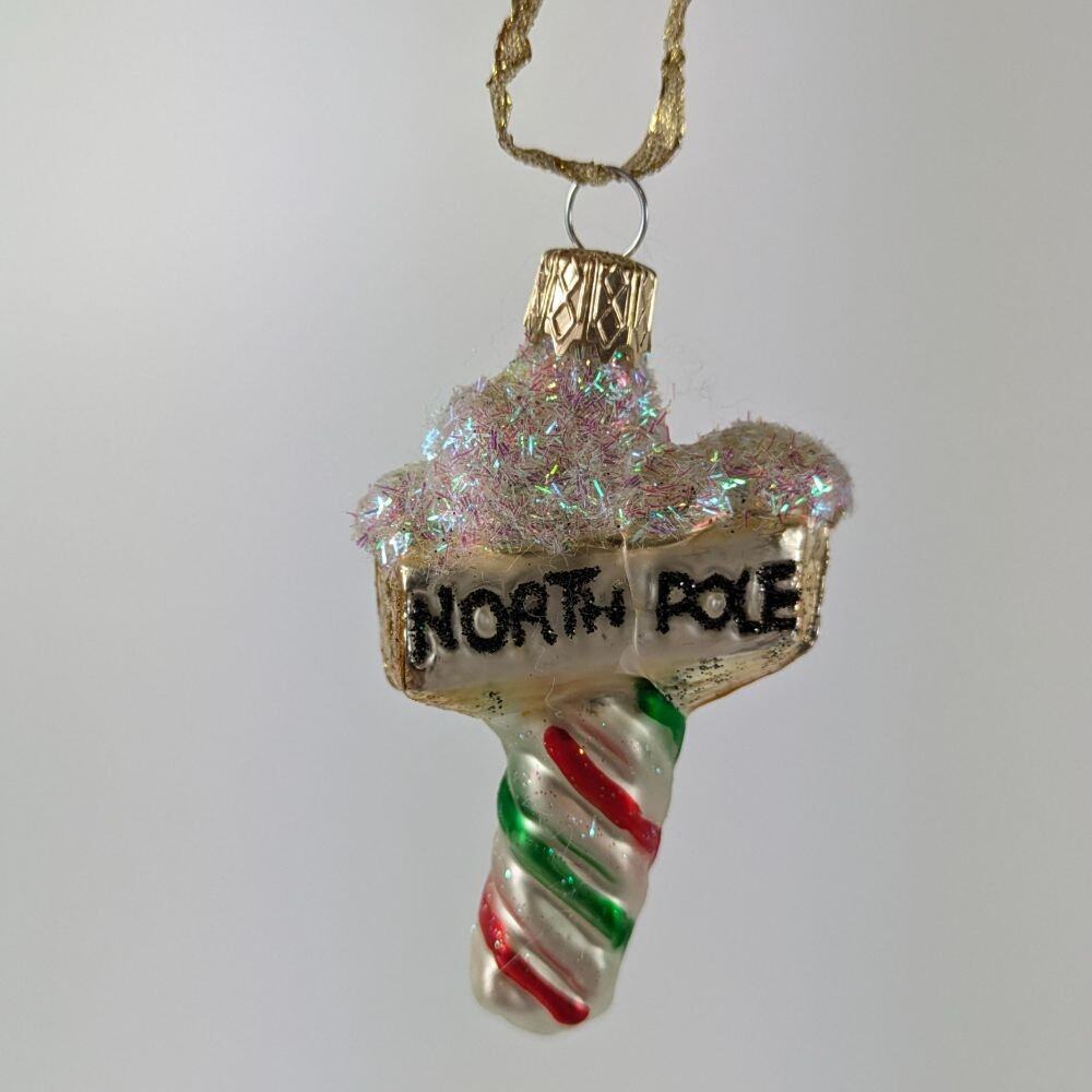 4 Mouth Blown Christmas Ornaments 2.5" Sleigh North Pole Cottage Santa Holiday - Picture 8 of 15